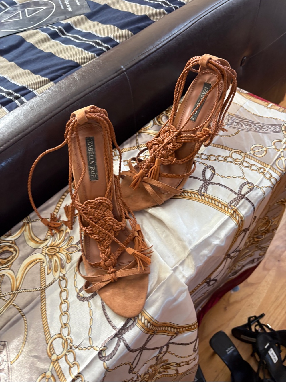 Izabella Rue Tan Braided Lace-Up Heels
